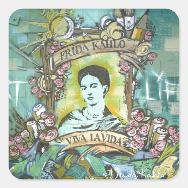 Frida Kahlo Graffiti Square Sticker (Front)