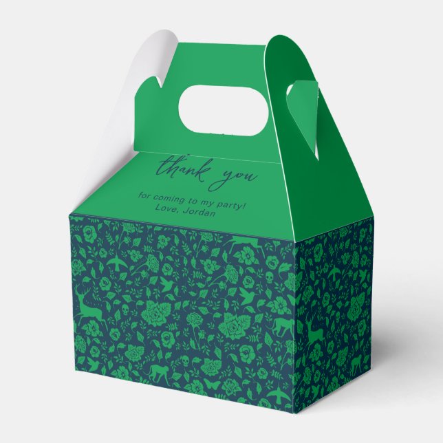 Frida Kahlo | Green & Navy Floral Pattern Favour Box (Front Side)