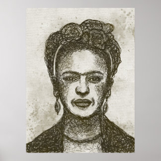 FRIDA KAHLO hand drawn scribble art poster