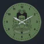 Frida Kahlo | Heroína Large Clock<br><div class="desc">This bold black and white illustration is an ode to Mexico's revolutionary female painter, Frida Kahlo. The artist has influenced millions with her brutal and revealing self-portraits inspired by her culture, her suffering and her strong political beliefs. Frida was a feminist with strong Marxist leanings and a dream of equality...</div>