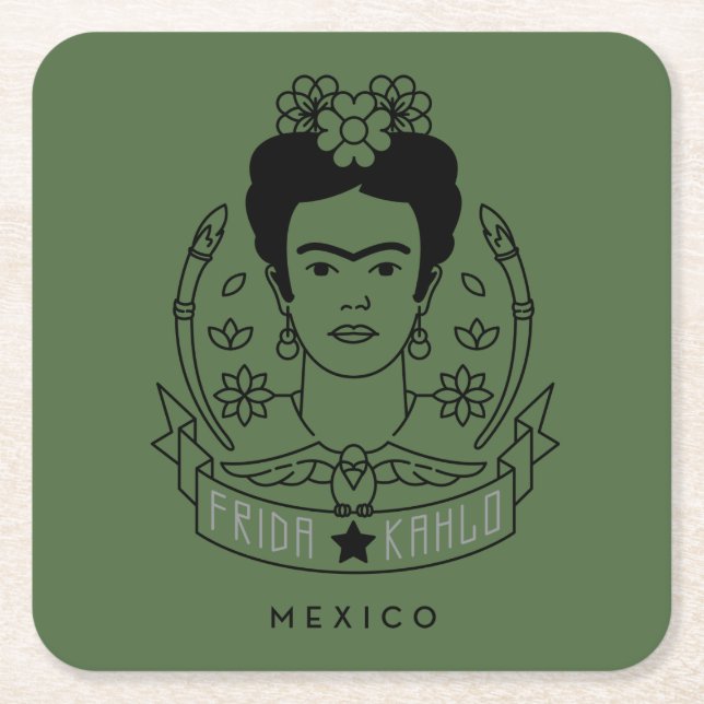 Frida Kahlo | Heroína Square Paper Coaster (Front)