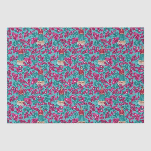 Frida Kahlo in Pink Bougainvillea Tissue Paper (Front)