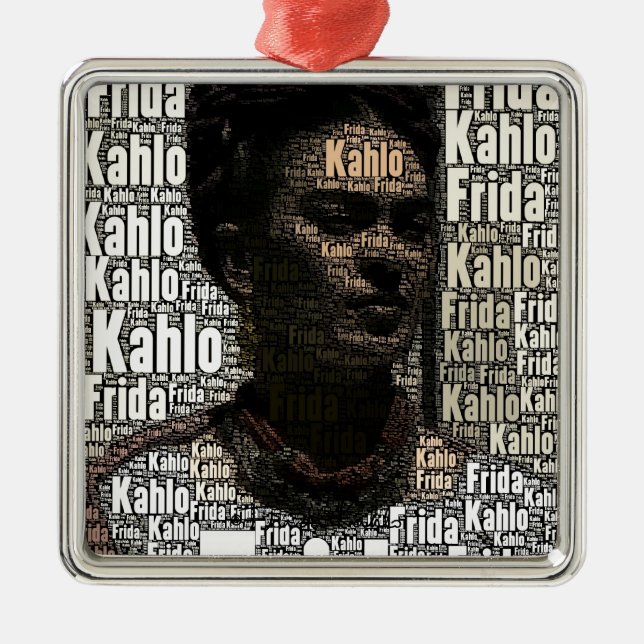 Frida Kahlo Lettering Portrait Metal Tree Decoration (Front)