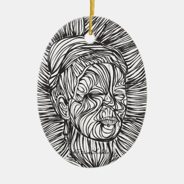 Frida Kahlo Lines Portrait Ceramic Tree Decoration (Front)