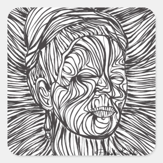 Frida Kahlo Lines Portrait Square Sticker (Front)