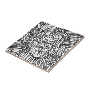 Frida Kahlo Lines Portrait Tile