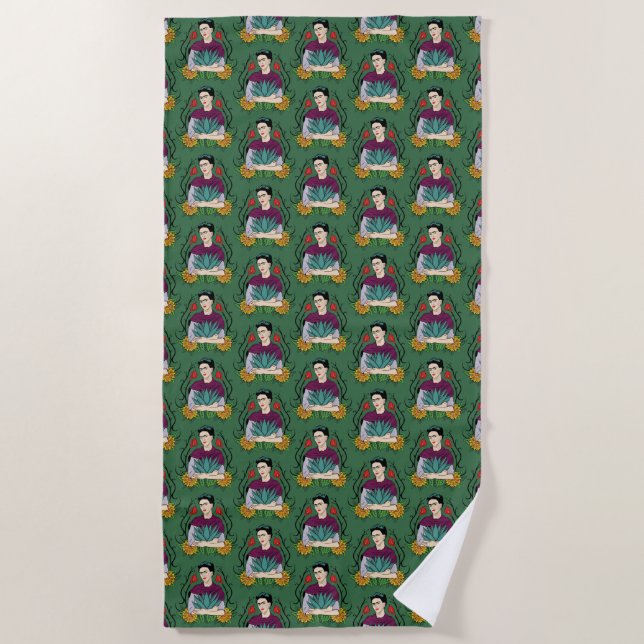 Frida Kahlo | Mi Mexico Lindo Pattern Beach Towel (Front)