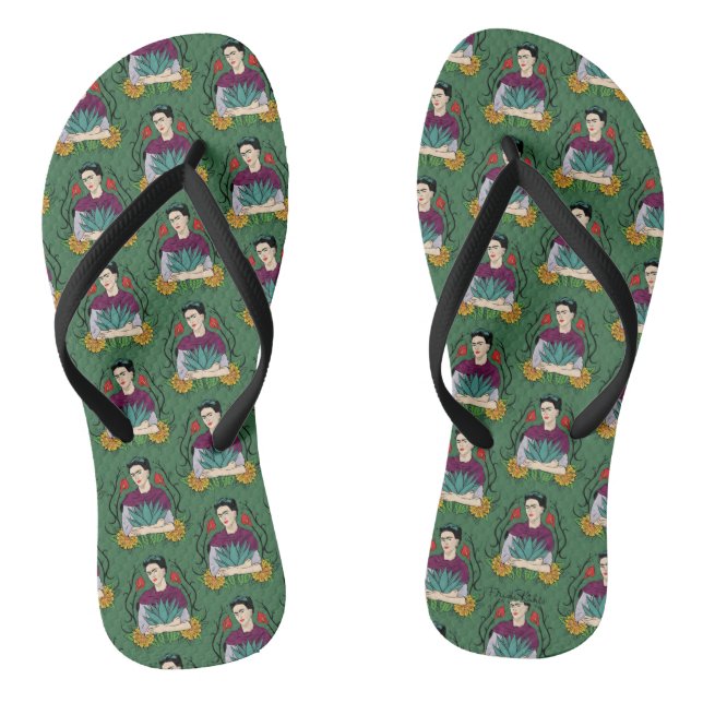 Frida Kahlo | Mi Mexico Lindo Pattern Flip Flops (Footbed)