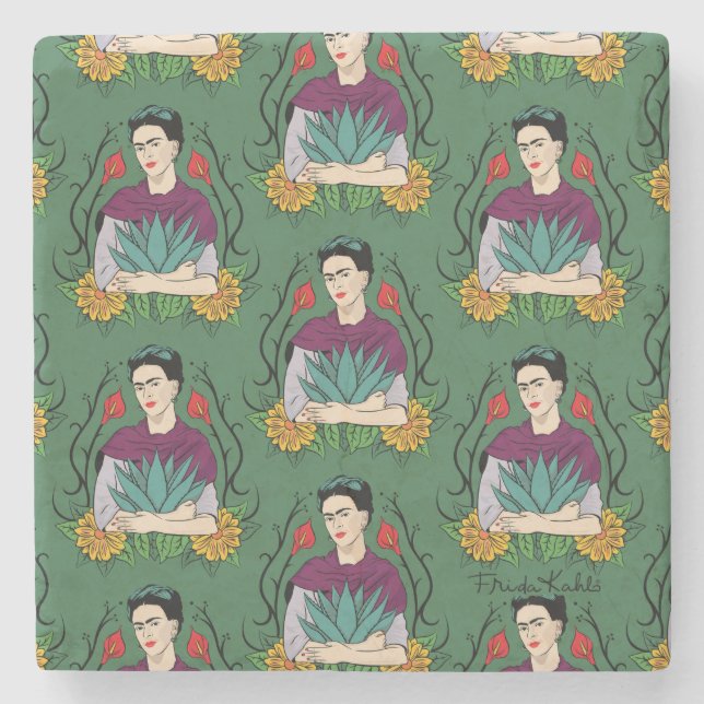 Frida Kahlo | Mi Mexico Lindo Pattern Stone Coaster (Front)