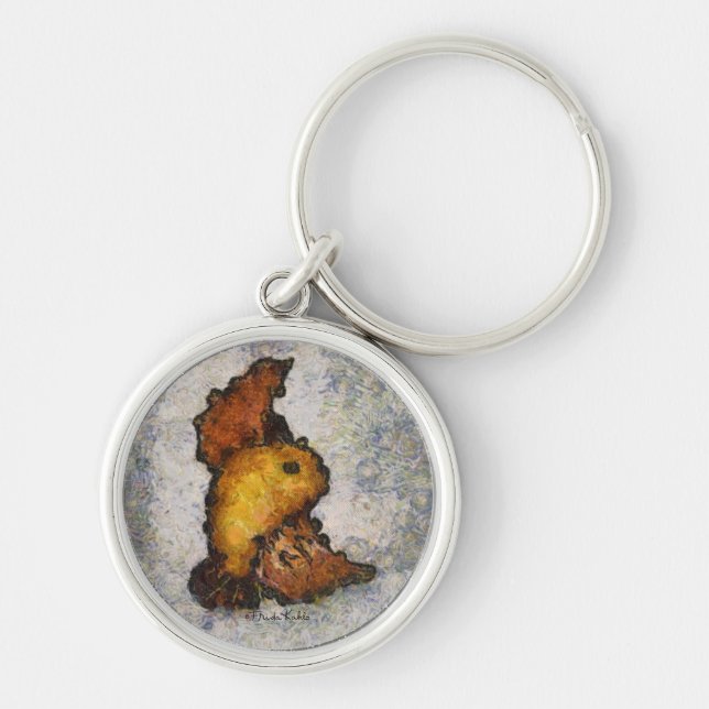 Frida Kahlo Monet-Style Bird Painting Key Ring (Front)