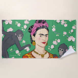 Frida Kahlo Monkey Graphic Beach Towel