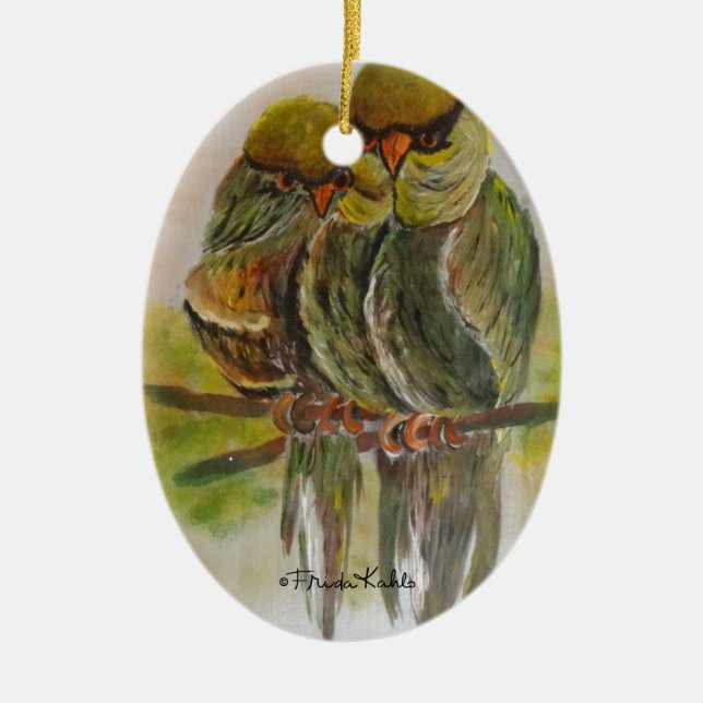 Frida Kahlo Painted Birds Ceramic Tree Decoration (Front)