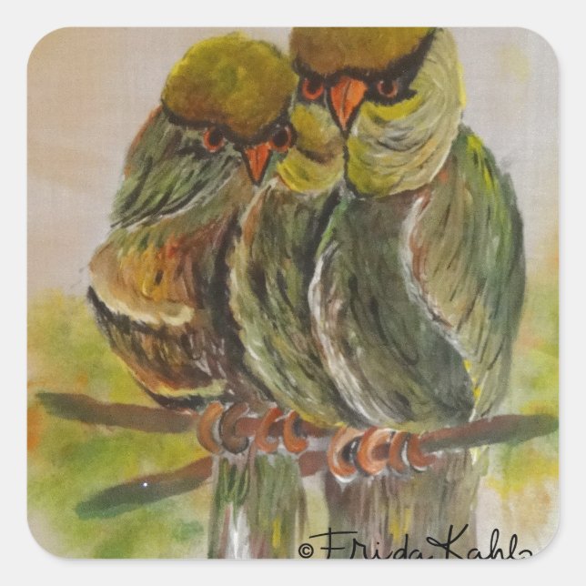 Frida Kahlo Painted Birds Square Sticker (Front)