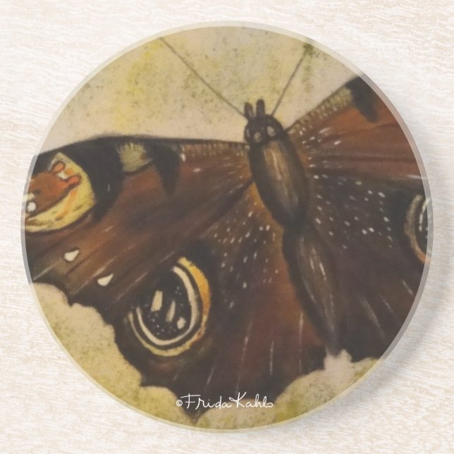 Frida Kahlo Painted Butterfly Coaster (Front)