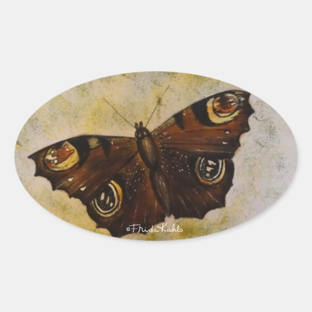 Frida Kahlo Painted Butterfly Oval Sticker (Front)