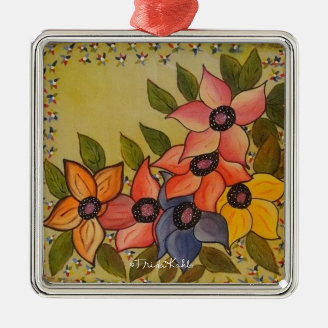 Frida Kahlo Painted Flores Metal Tree Decoration (Front)