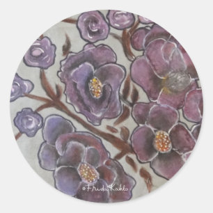 Frida Kahlo Painted Flowers Classic Round Sticker