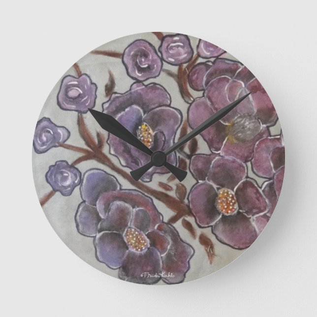 Frida Kahlo Painted Flowers Round Clock (Front)