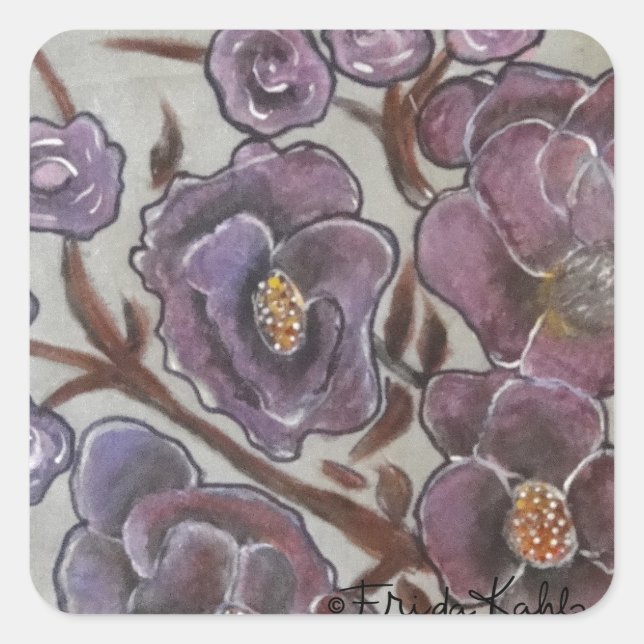 Frida Kahlo Painted Flowers Square Sticker (Front)