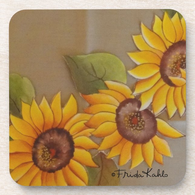 Frida Kahlo Painted Sunflowers Coaster (Front)