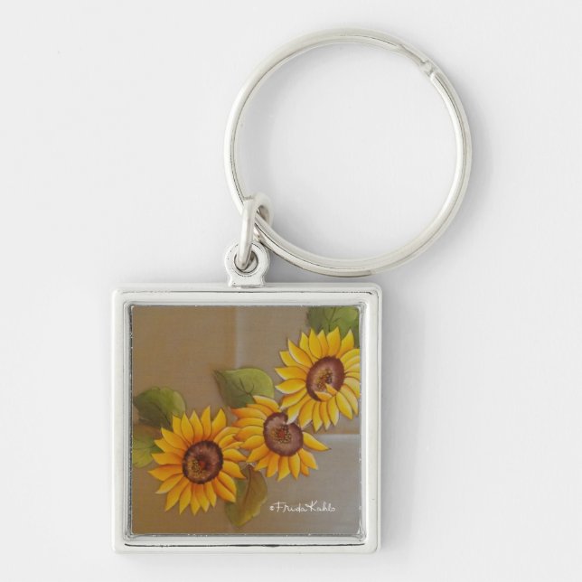 Frida Kahlo Painted Sunflowers Key Ring (Front)