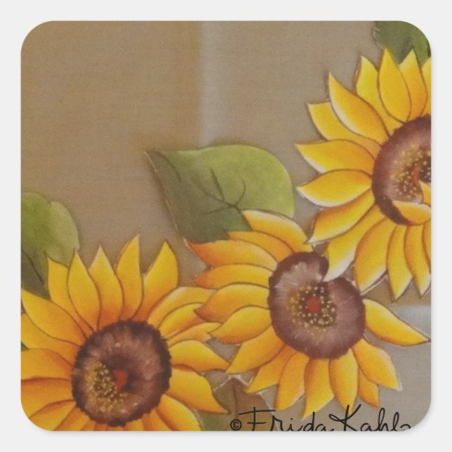 Frida Kahlo Painted Sunflowers Square Sticker (Front)