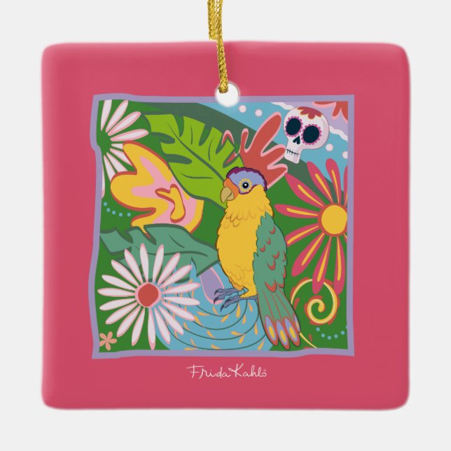 Frida Kahlo Parrot Graphic Ceramic Ornament (Front)