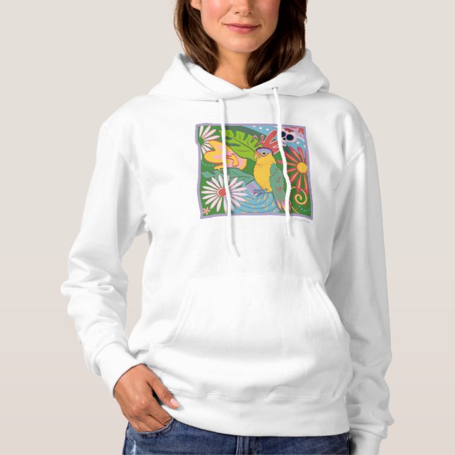 Frida Kahlo Parrot Graphic Hoodie (Front)