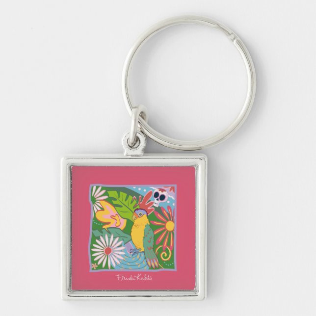 Frida Kahlo Parrot Graphic Key Ring (Front)