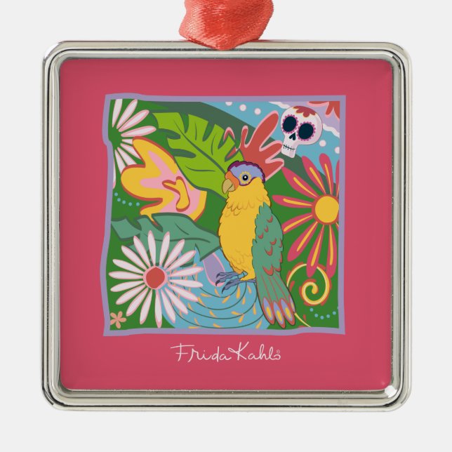 Frida Kahlo Parrot Graphic Metal Tree Decoration (Front)