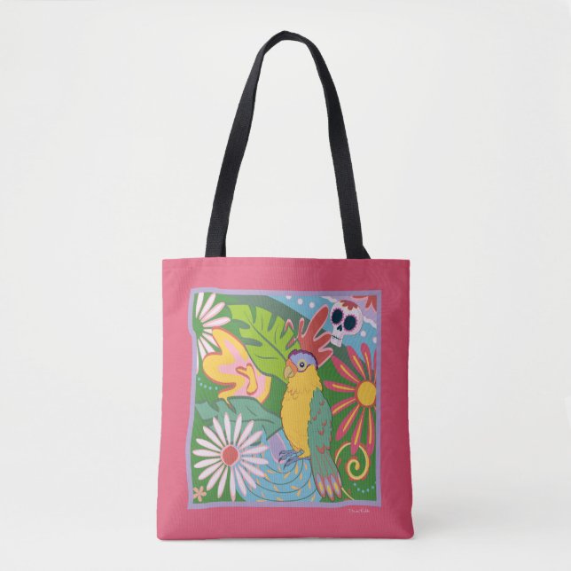 Frida Kahlo Parrot Graphic Tote Bag (Front)