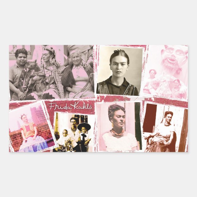 Frida Kahlo Photo Montage Rectangular Sticker (Front)