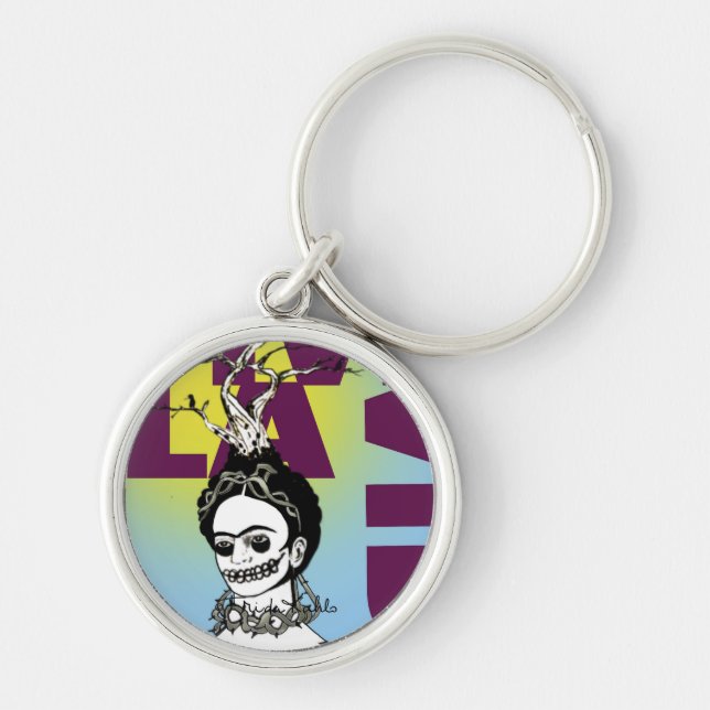 Frida Kahlo Pop Art Portrait Key Ring (Front)