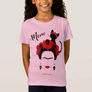 Frida Kahlo portrait and cute meow Mexican Cat T T-Shirt