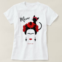  Frida Kahlo portrait and cute meow Mexican Cat  T