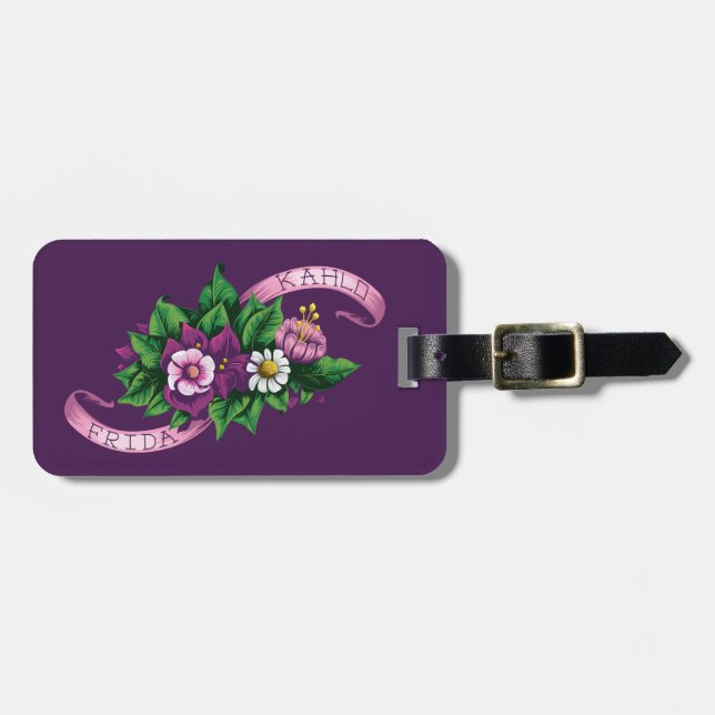 Frida Kahlo | Purple Floral Bouquet Luggage Tag (Front Horizontal)