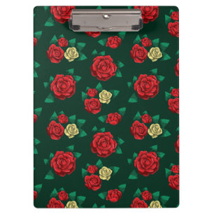 Frida Kahlo   Red and Gold Rose Pattern Clipboard