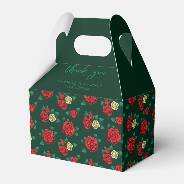 Frida Kahlo | Red and Gold Rose Pattern Favour Box (Front Side)