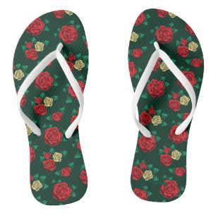 Frida Kahlo   Red and Gold Rose Pattern Flip Flops