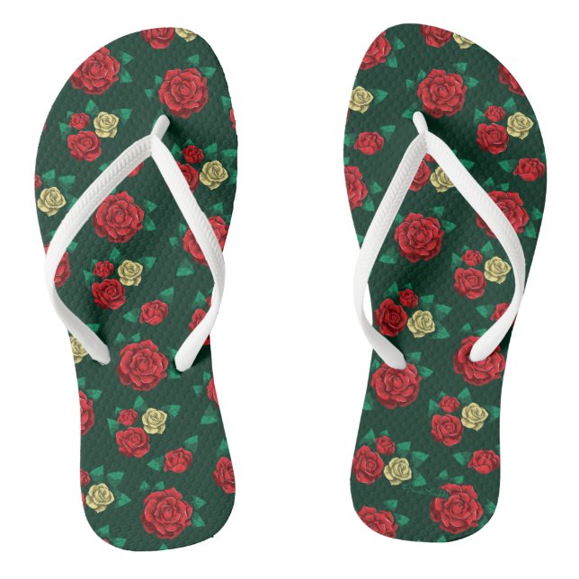 Frida Kahlo | Red and Gold Rose Pattern Flip Flops (Footbed)