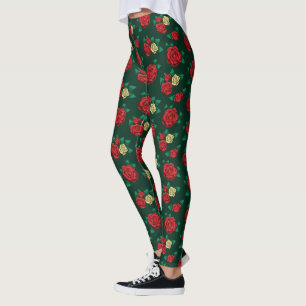 Frida Kahlo   Red and Gold Rose Pattern Leggings