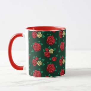 Frida Kahlo   Red and Gold Rose Pattern Mug