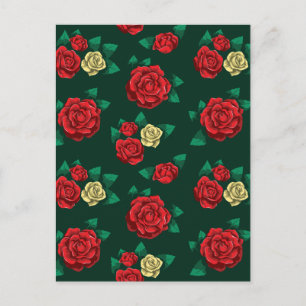Frida Kahlo   Red and Gold Rose Pattern Postcard