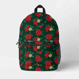 Frida Kahlo   Red and Gold Rose Pattern Printed Backpack