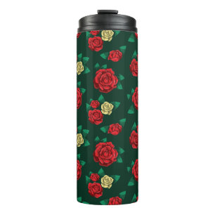 Frida Kahlo   Red and Gold Rose Pattern Thermal Tumbler