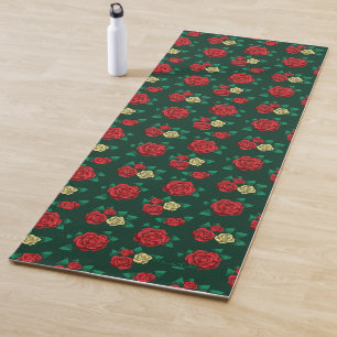 Frida Kahlo   Red and Gold Rose Pattern Yoga Mat