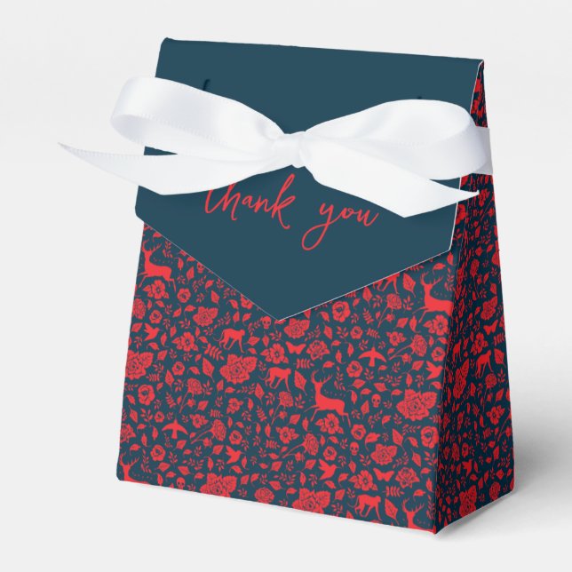 Frida Kahlo | Red & Navy Floral Pattern Favour Box (Front Side)