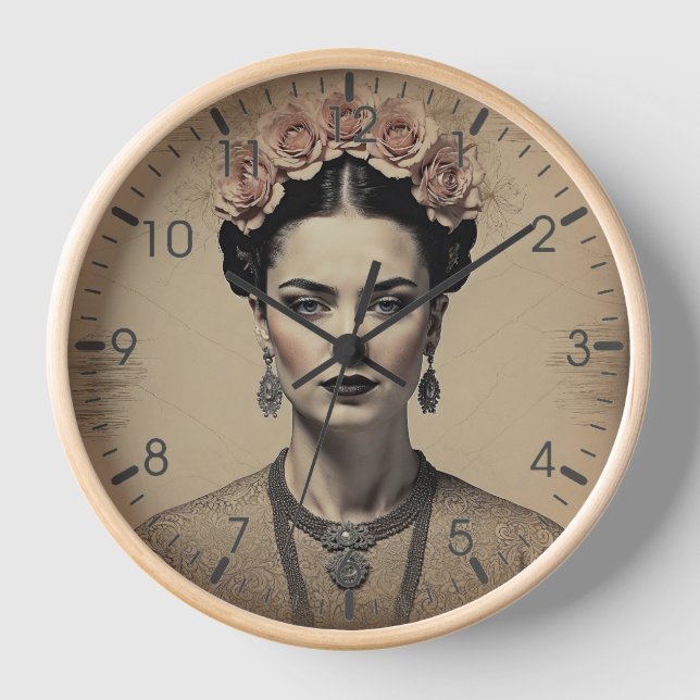 Frida Kahlo Retro Art Clock for a Unique Vibe (Front)