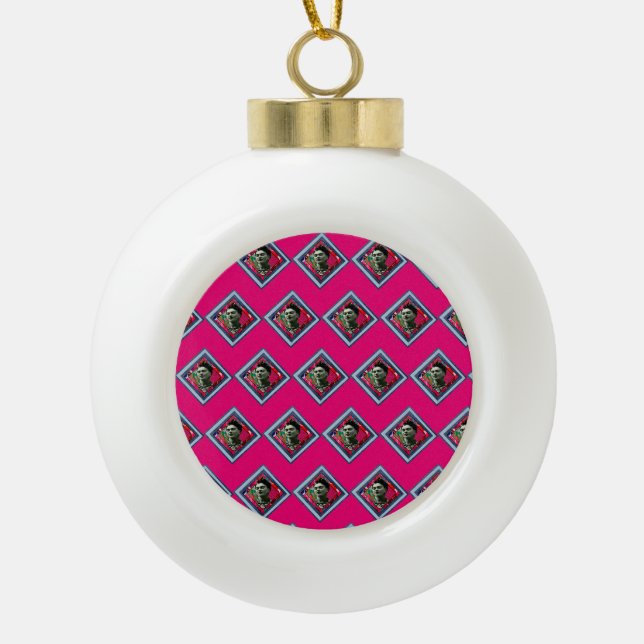 Frida Kahlo Retro Denim Diamond Ceramic Ball Christmas Ornament (Front)