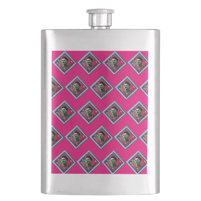 Frida Kahlo Retro Denim Diamond Hip Flask (Front)